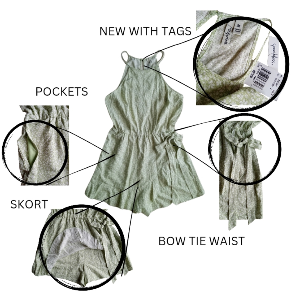 SPEECHLESS Romper Green Floral Skort